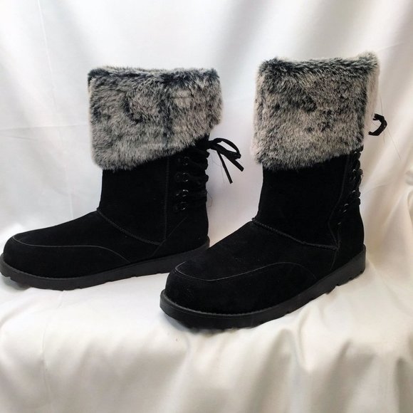 Rampage Womens Aligner Winter Snow Boots Black Mid Calf Lace Up Faux Fur 9.5 - Picture 6 of 10
